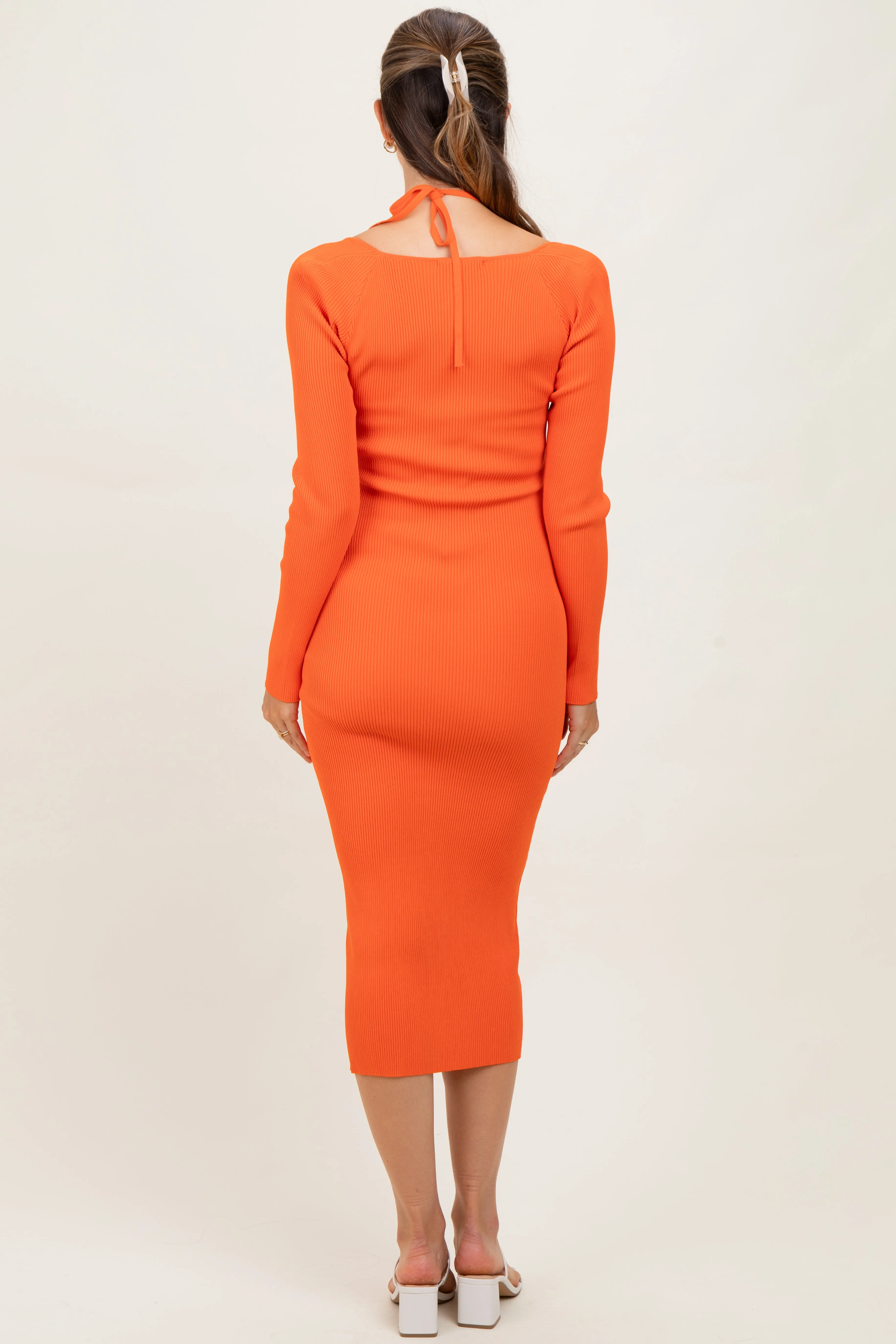 Orange Cutout Cross-Strap Knit Maternity Midi Dress sold by Pinkblush product image thumbnail 3