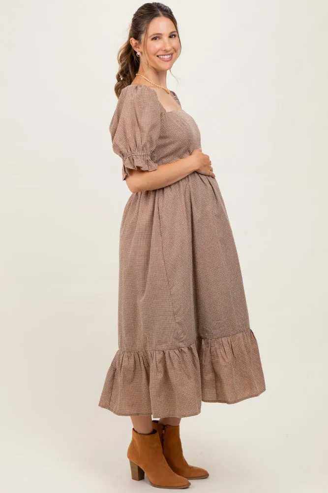 Mocha Gingham Square Neck Maternity Midi Dress sold by Pinkblush product image thumbnail 3