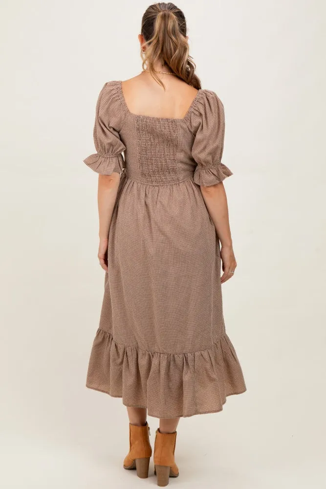 Mocha Gingham Square Neck Maternity Midi Dress sold by Pinkblush product image thumbnail 4