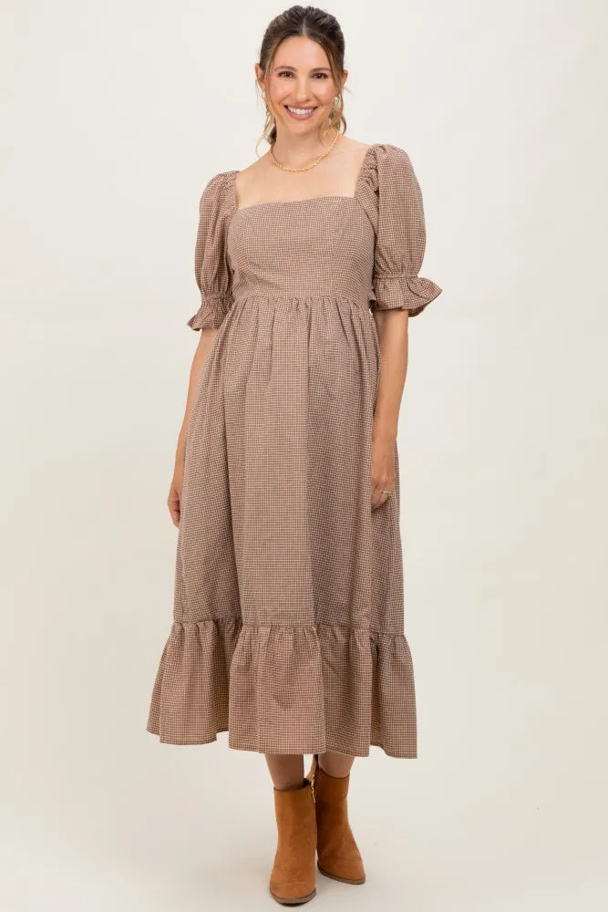 Mocha Gingham Square Neck Maternity Midi Dress sold by Pinkblush product image thumbnail 2