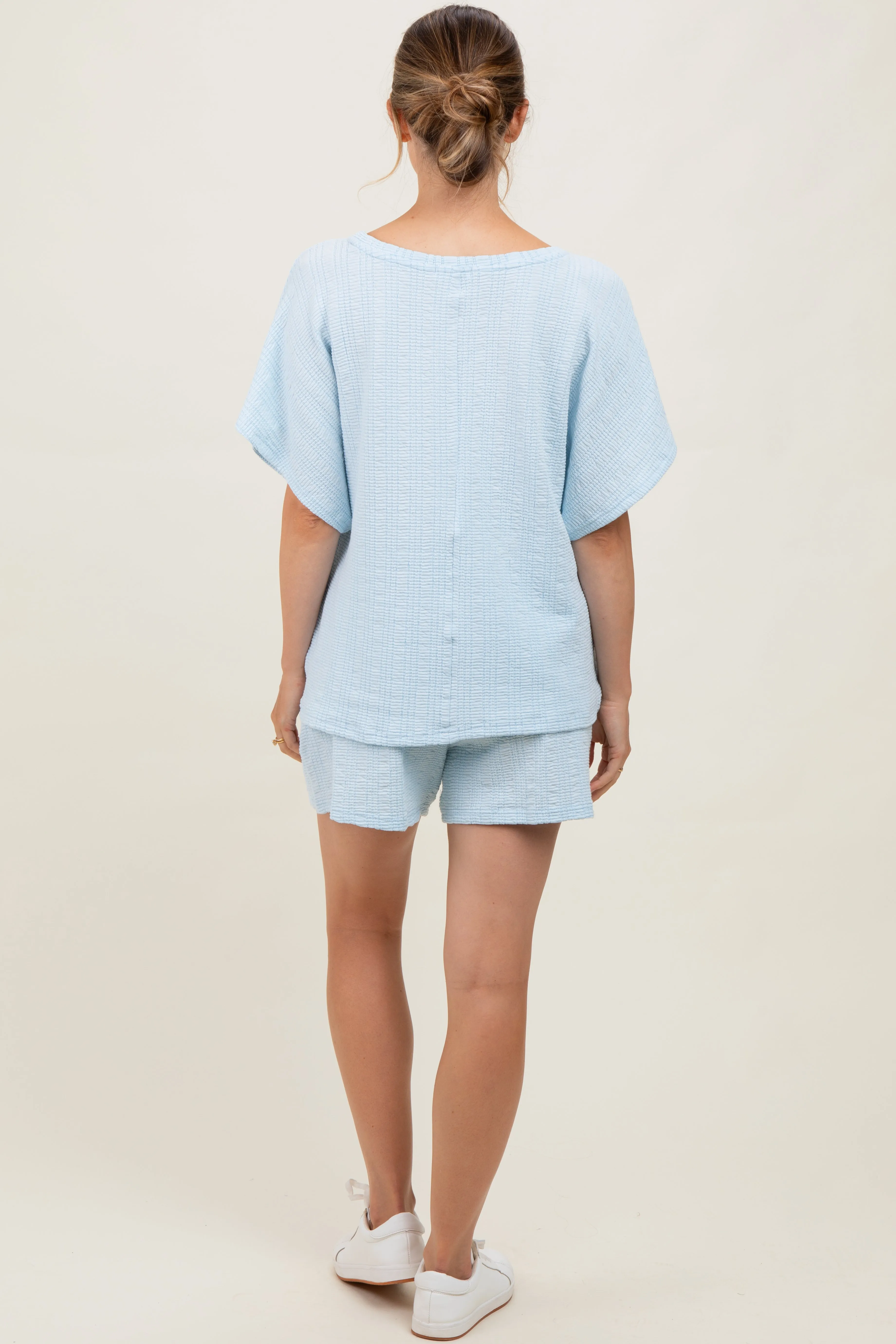 Light Blue Textured Knit Dolman Sleeve Top Shorts Maternity Set sold by Pinkblush product image thumbnail 3