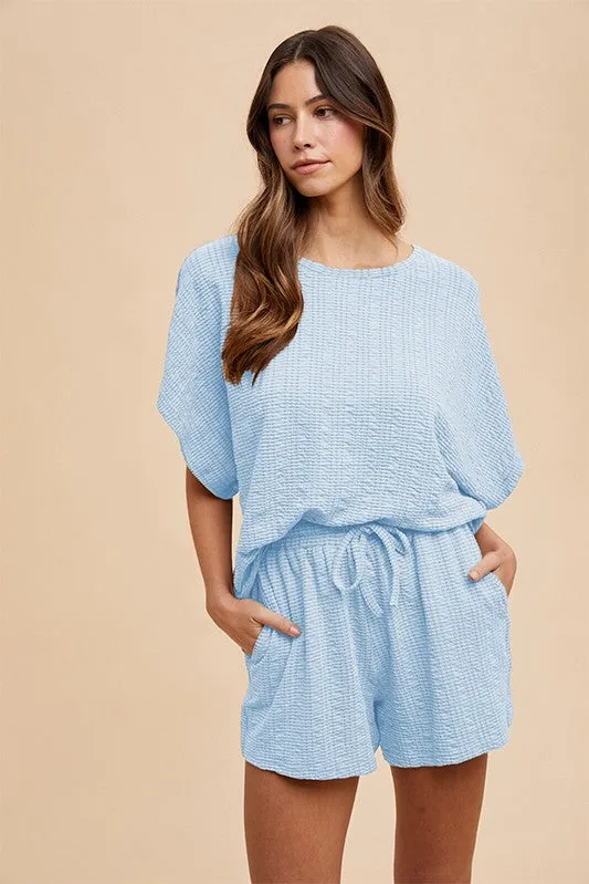Light Blue Textured Knit Dolman Sleeve Top Shorts Maternity Set sold by Pinkblush product image thumbnail 4