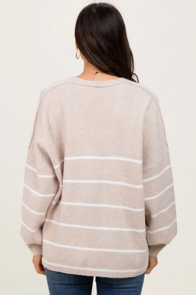 Taupe Striped Oversized Cardigan sold by Pinkblush product image thumbnail 4