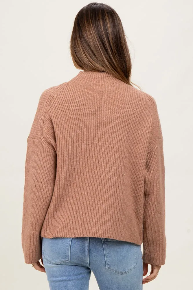 Mocha High Neck Ribbed Knit Maternity Sweater sold by Pinkblush product image thumbnail 4