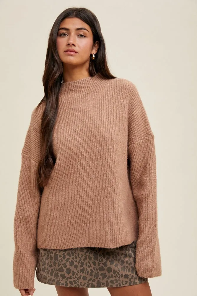 Mocha High Neck Ribbed Knit Maternity Sweater sold by Pinkblush product image thumbnail 5