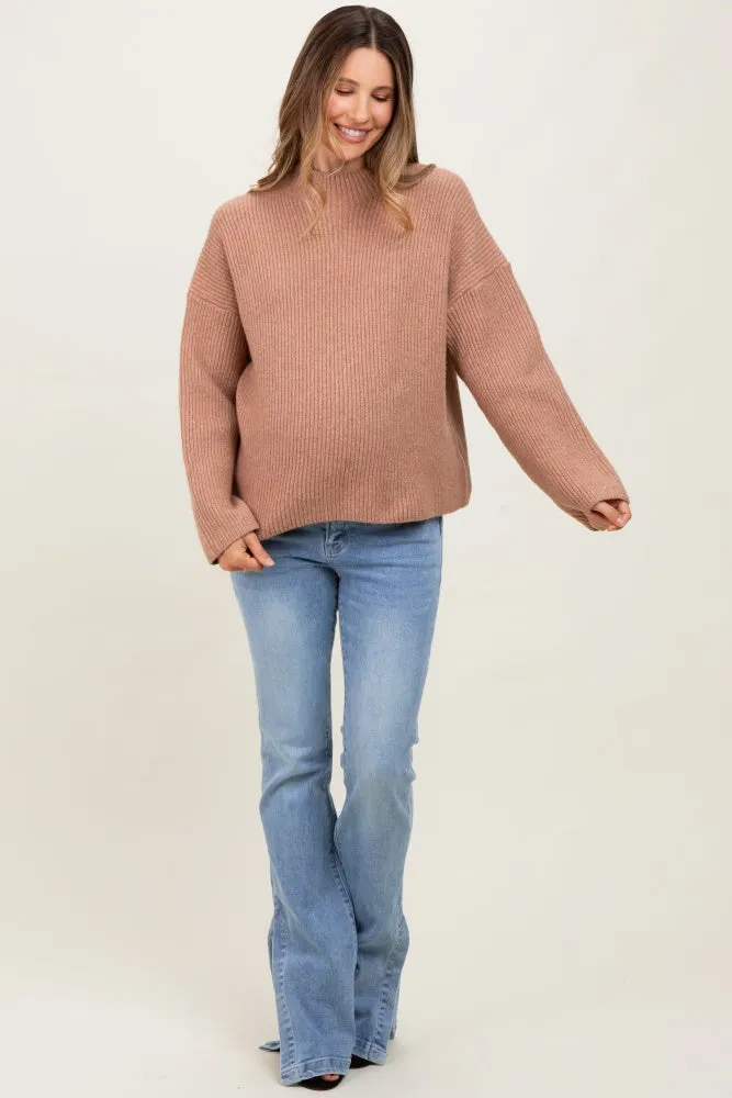 Mocha High Neck Ribbed Knit Maternity Sweater sold by Pinkblush product image thumbnail 2