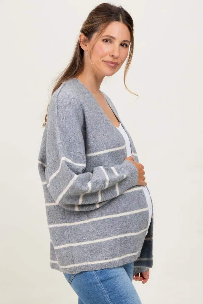 Heather Grey Striped Oversized Maternity Cardigan sold by Pinkblush product image thumbnail 3
