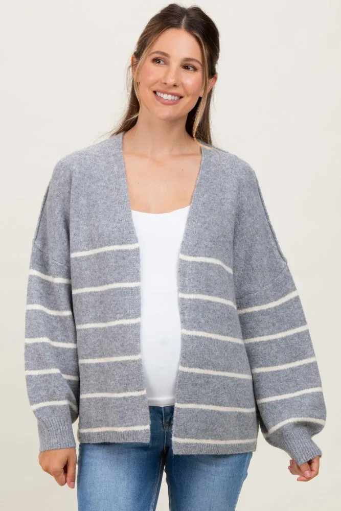 Heather Grey Striped Oversized Maternity Cardigan sold by Pinkblush