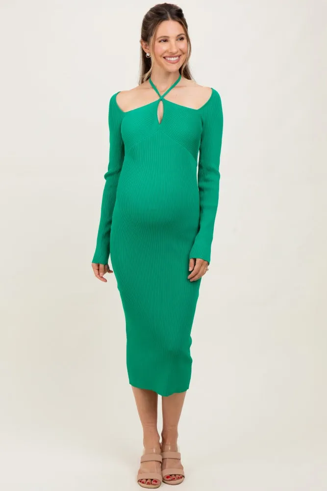Green Cutout Cross-Strap Knit Maternity Midi Dress sold by Pinkblush