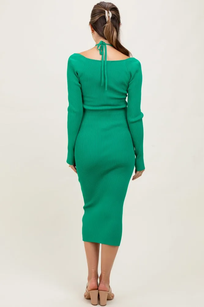 Green Cutout Cross-Strap Knit Maternity Midi Dress sold by Pinkblush product image thumbnail 2