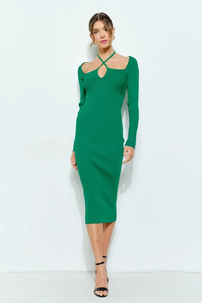 Green Cutout Cross-Strap Knit Maternity Midi Dress sold by Pinkblush product image thumbnail 3