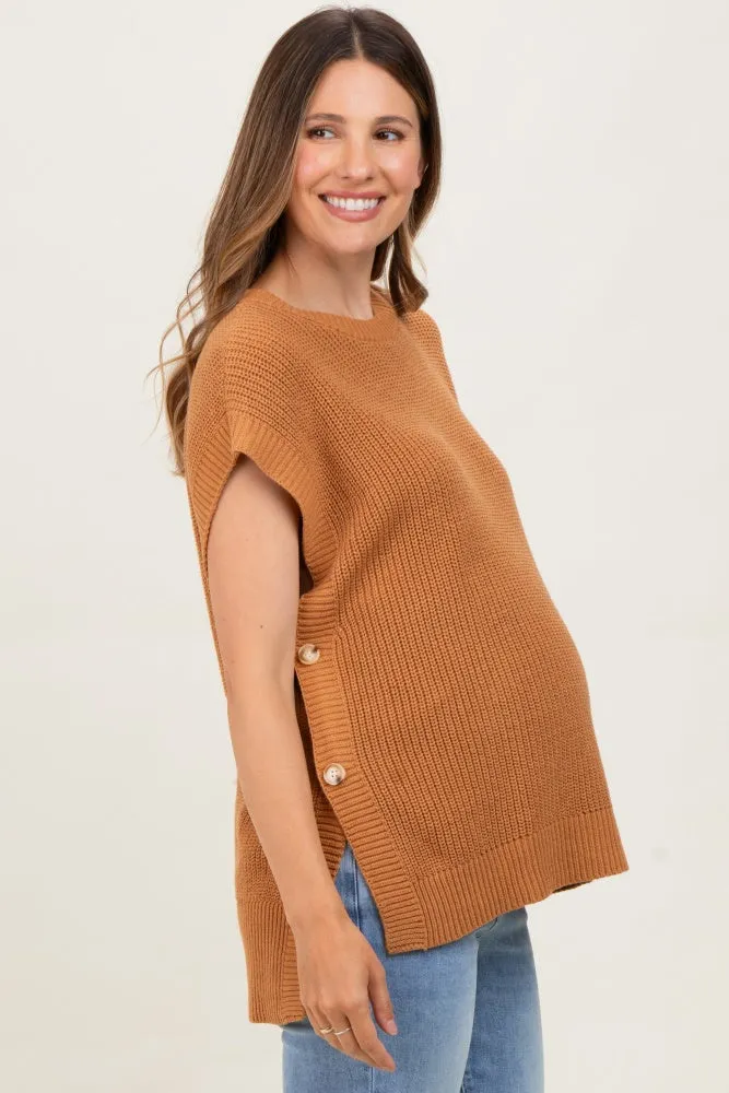 Camel Oversized Side Button Maternity Sweater Vest sold by Pinkblush product image thumbnail 3