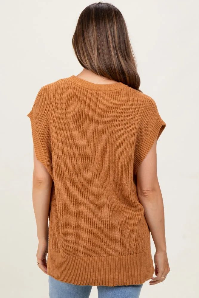 Camel Oversized Side Button Maternity Sweater Vest sold by Pinkblush product image thumbnail 4