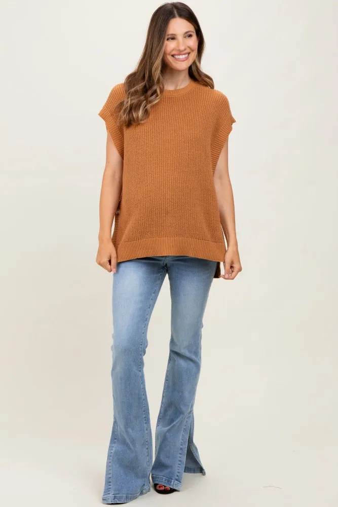 Camel Oversized Side Button Maternity Sweater Vest sold by Pinkblush product image thumbnail 2