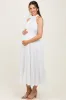 White Pleated Maternity Halter Dress sold by Pinkblush