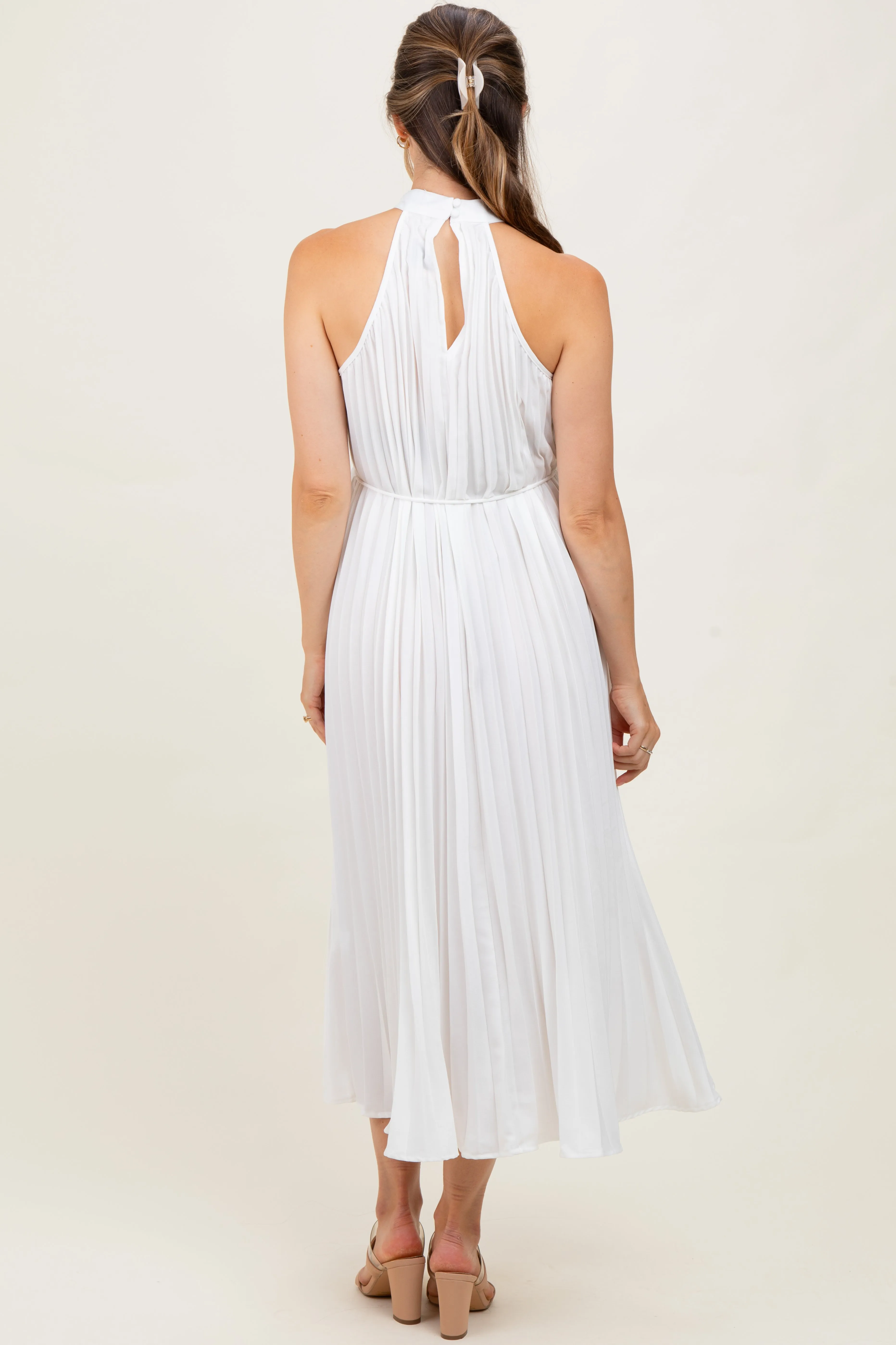 White Pleated Maternity Halter Dress sold by Pinkblush product image thumbnail 4