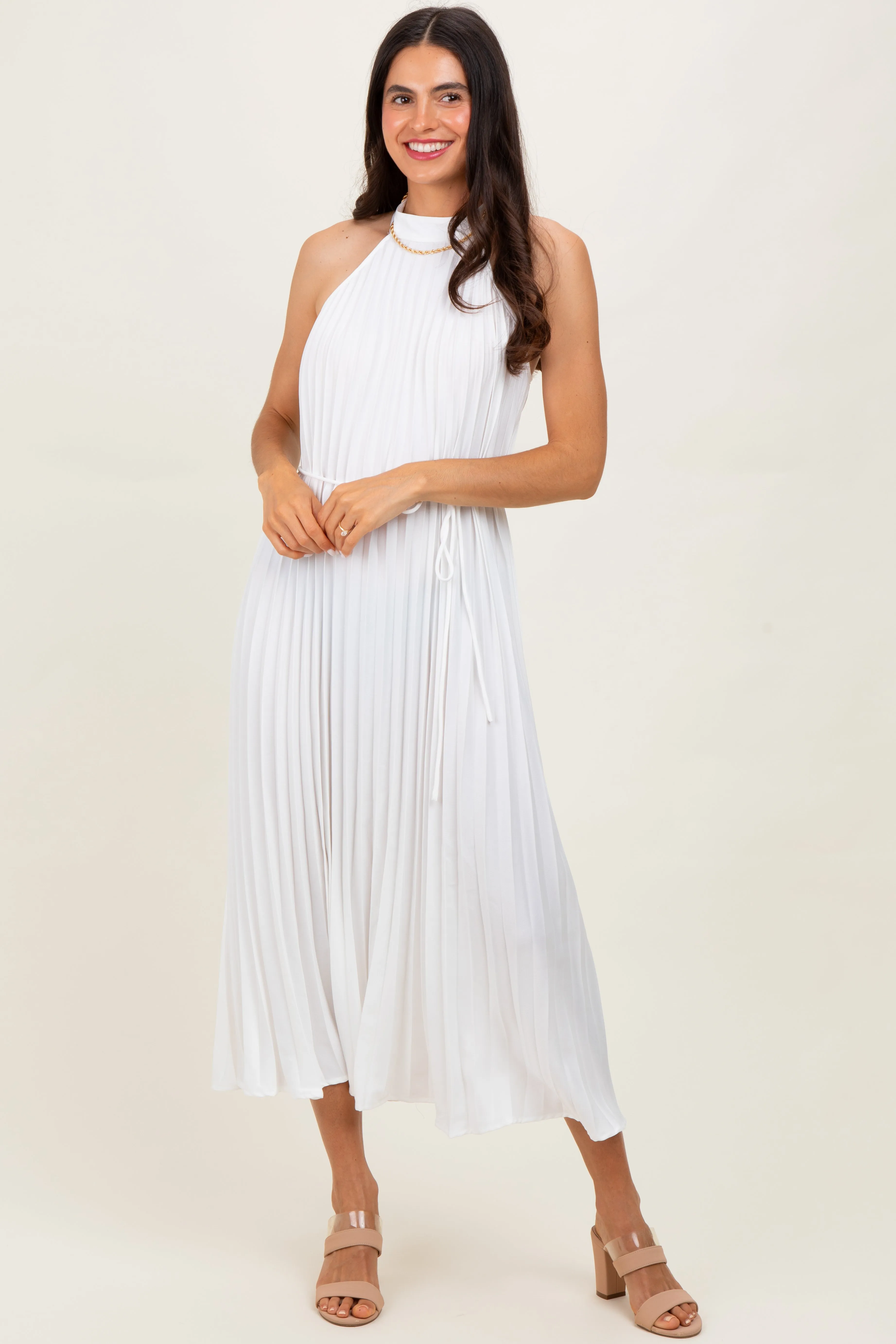 White Pleated Maternity Halter Dress sold by Pinkblush product image thumbnail 5