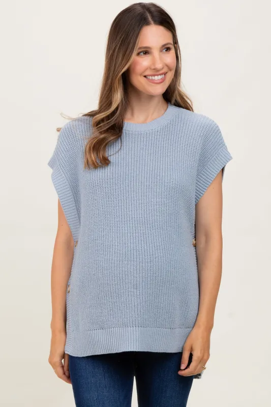 Blue Oversized Side Button Maternity Sweater Vest sold by Pinkblush