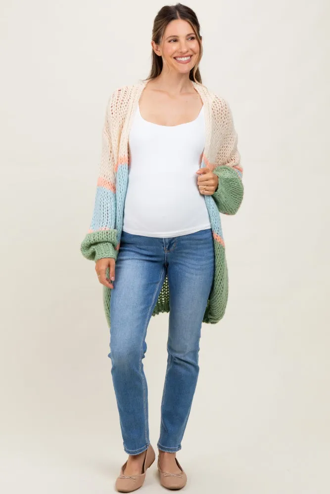 Blue Colorblock Open Knit Maternity Cardigan sold by Pinkblush product image thumbnail 3