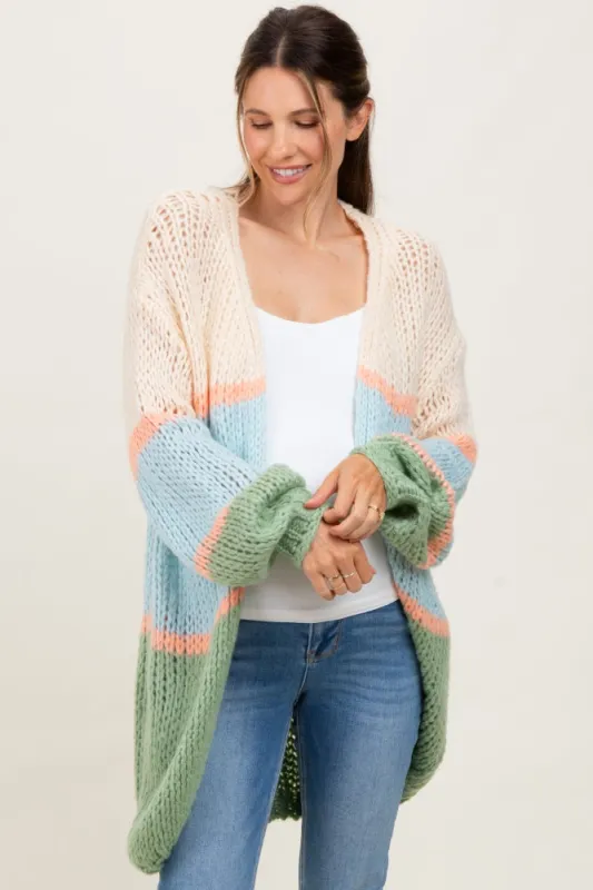 Blue Colorblock Open Knit Maternity Cardigan sold by Pinkblush