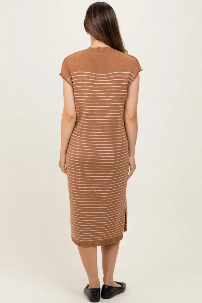Mocha Striped Knit Button Detail Maternity Midi Dress sold by Pinkblush product image thumbnail 3