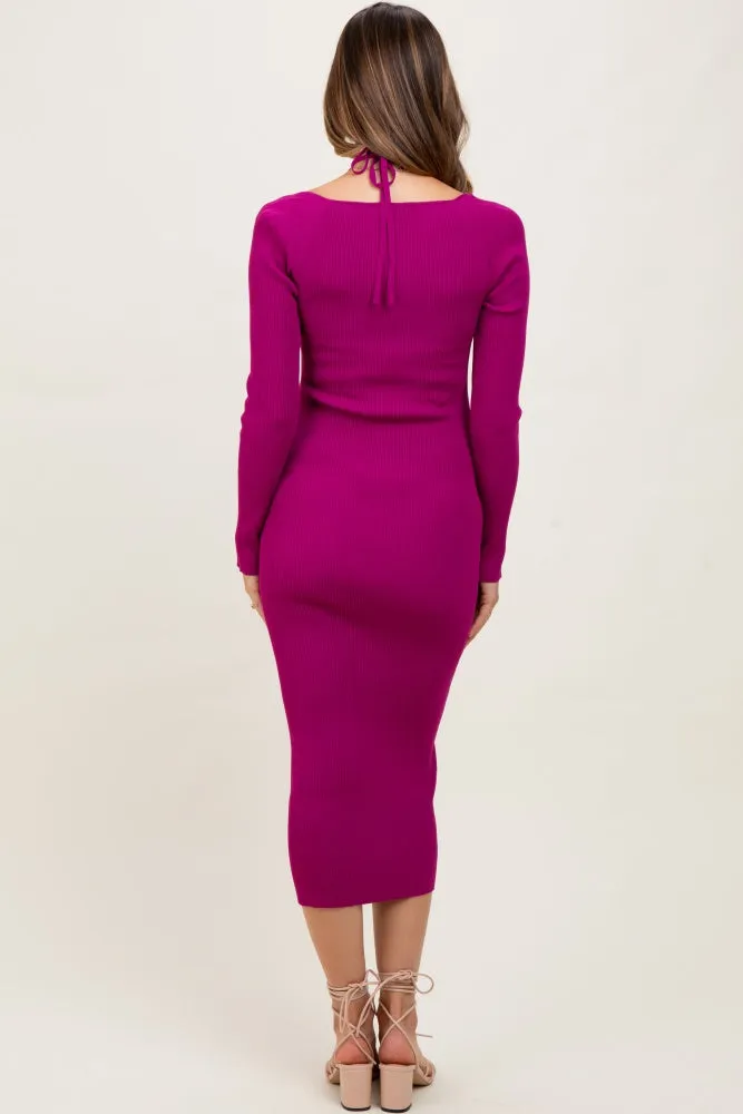 Magenta Cutout Cross-Strap Knit Maternity Midi Dress sold by Pinkblush product image thumbnail 4
