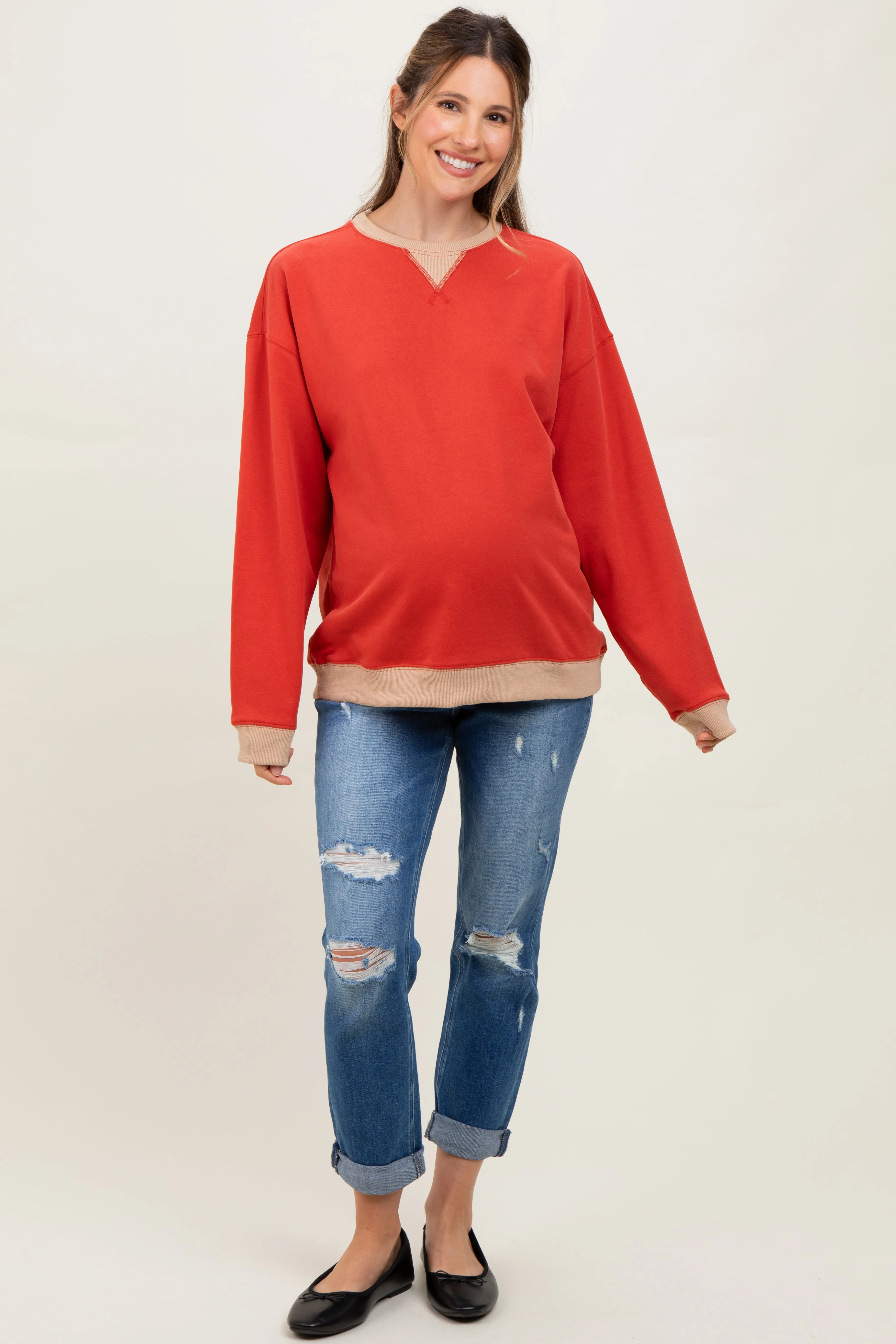 Red Colorblock Maternity Pullover Top sold by Pinkblush product image thumbnail 2