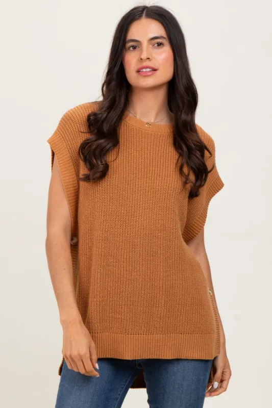 Camel Oversized Side Button Sweater Vest sold by Pinkblush