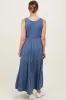 Navy Blue Solid Tiered French Terry Maternity Maxi Dress sold by Pinkblush