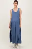 Navy Blue Solid Tiered French Terry Maternity Maxi Dress sold by Pinkblush