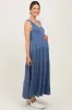 Navy Blue Solid Tiered French Terry Maternity Maxi Dress sold by Pinkblush