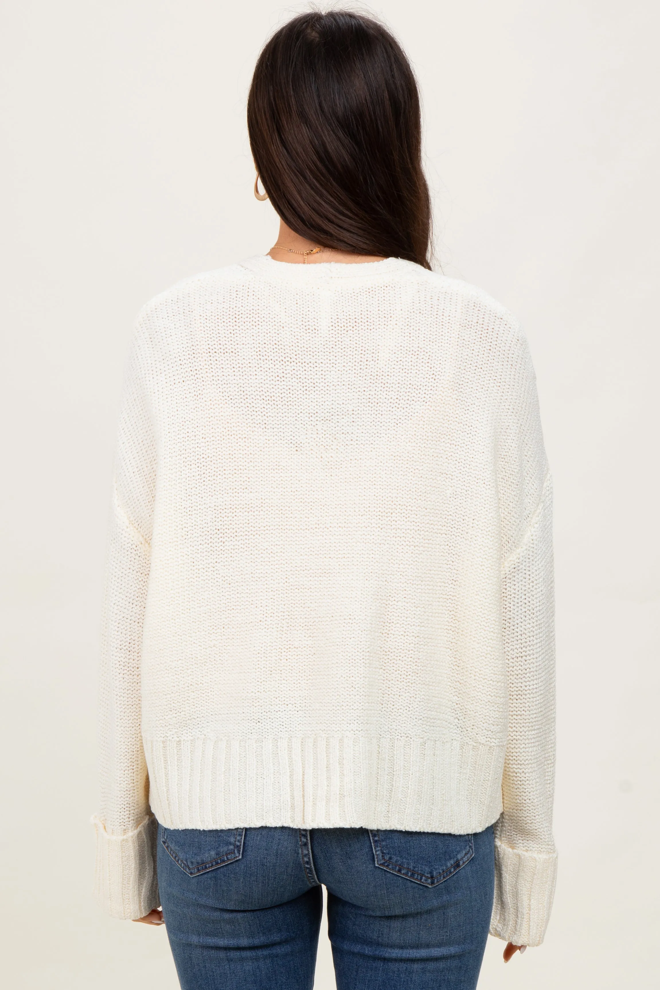 Cream Contrast Knit Open Cardigan sold by Pinkblush product image thumbnail 4