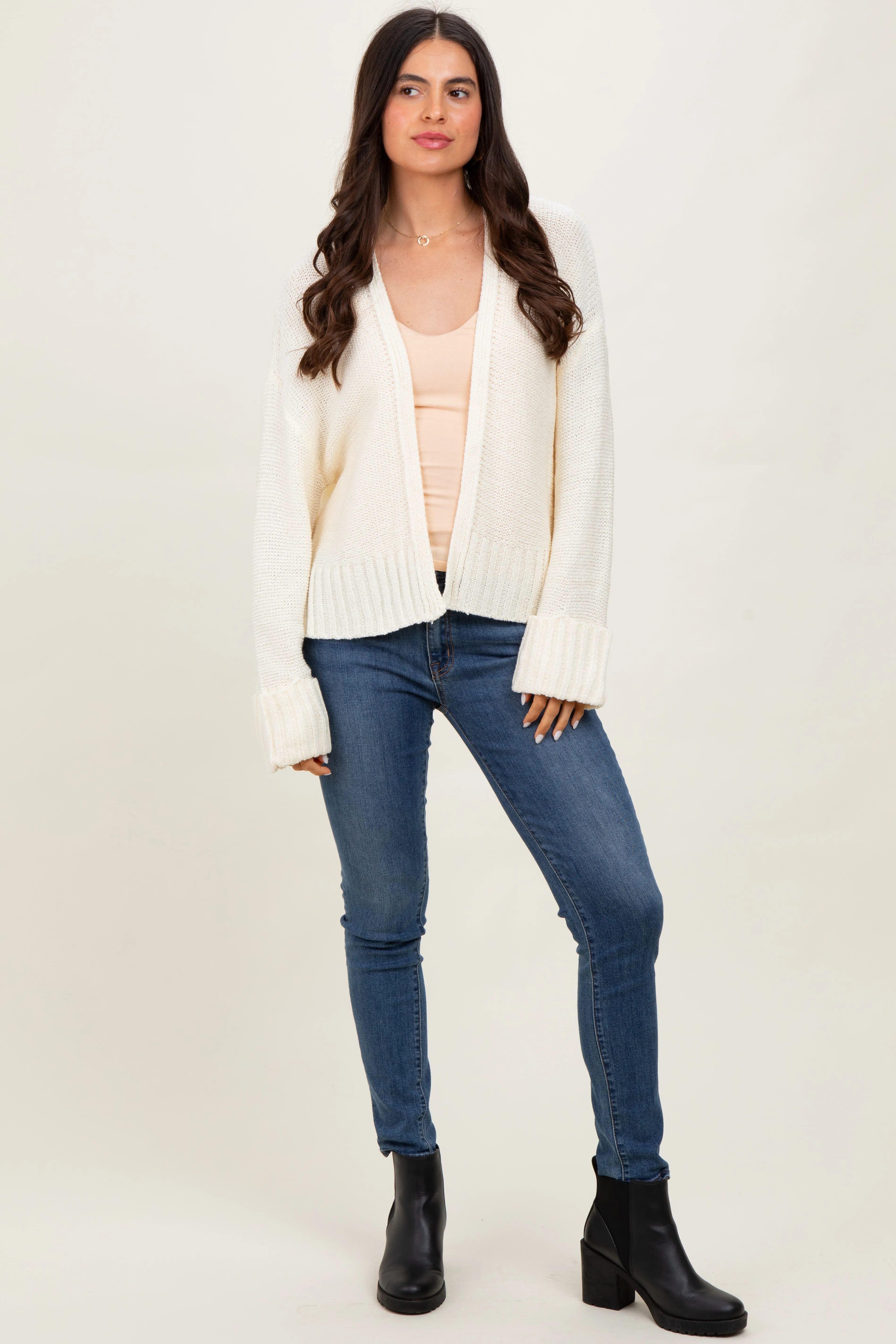 Cream Contrast Knit Open Cardigan sold by Pinkblush product image thumbnail 2