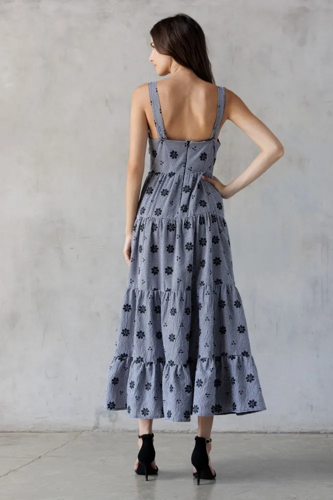 Black Gingham Floral Embroidered Maxi Dress sold by Pinkblush product image thumbnail 5