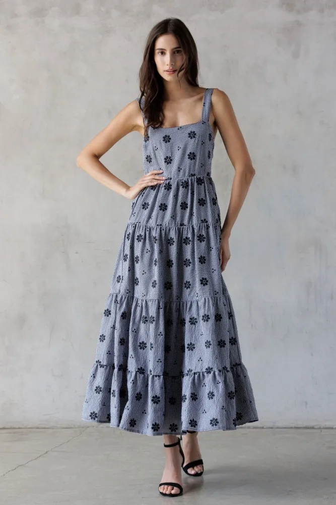Black Gingham Floral Embroidered Maxi Dress sold by Pinkblush product image thumbnail 2