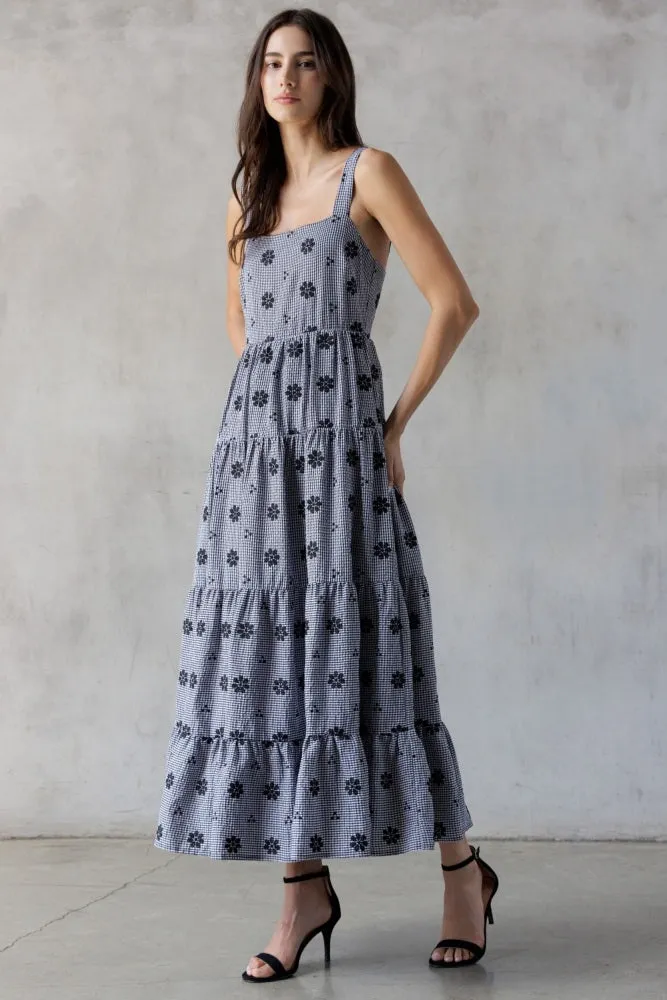 Black Gingham Floral Embroidered Maxi Dress sold by Pinkblush product image thumbnail 3