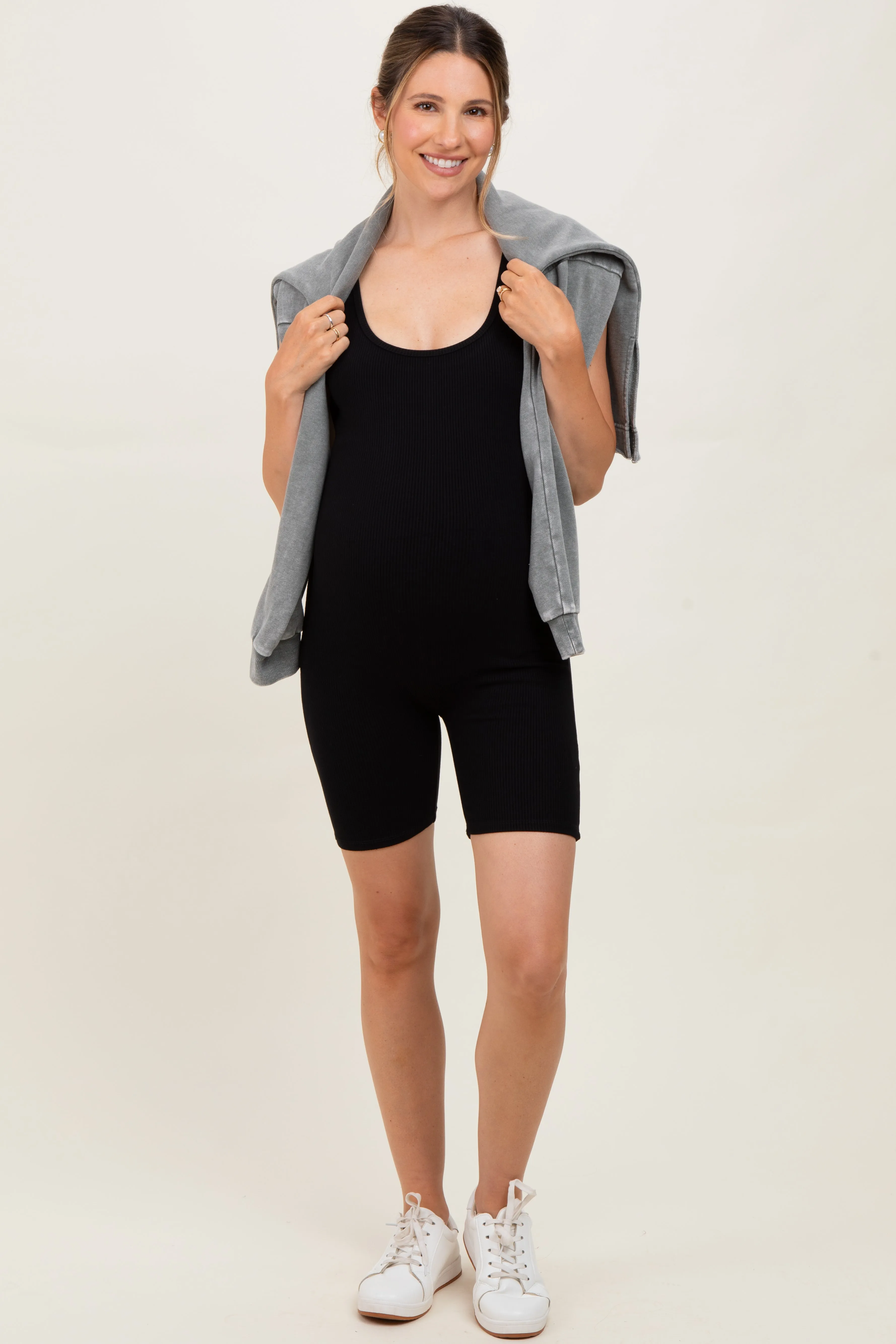 Black Ribbed Knit Tank Top Maternity Romper sold by Pinkblush product image thumbnail 2