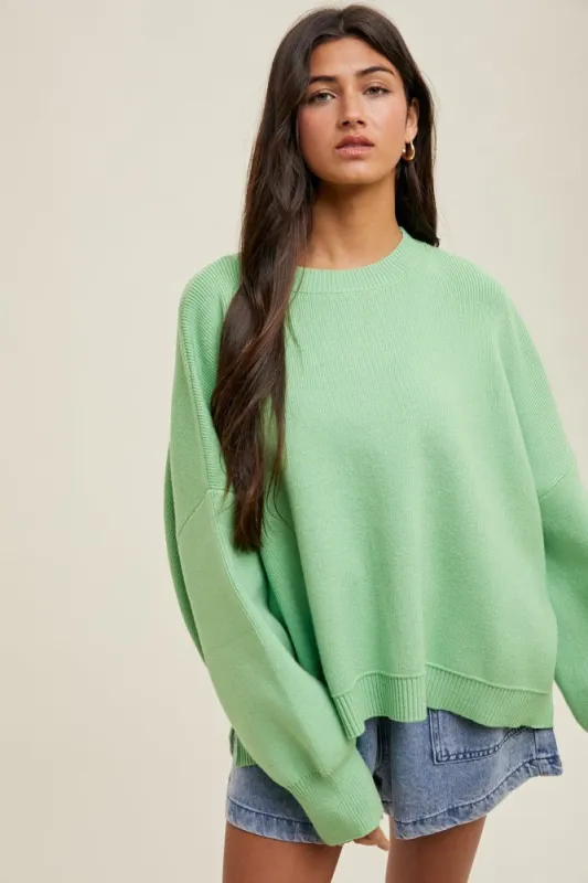 Lime Drop Shoulder Relaxed Fit Sweater sold by Pinkblush