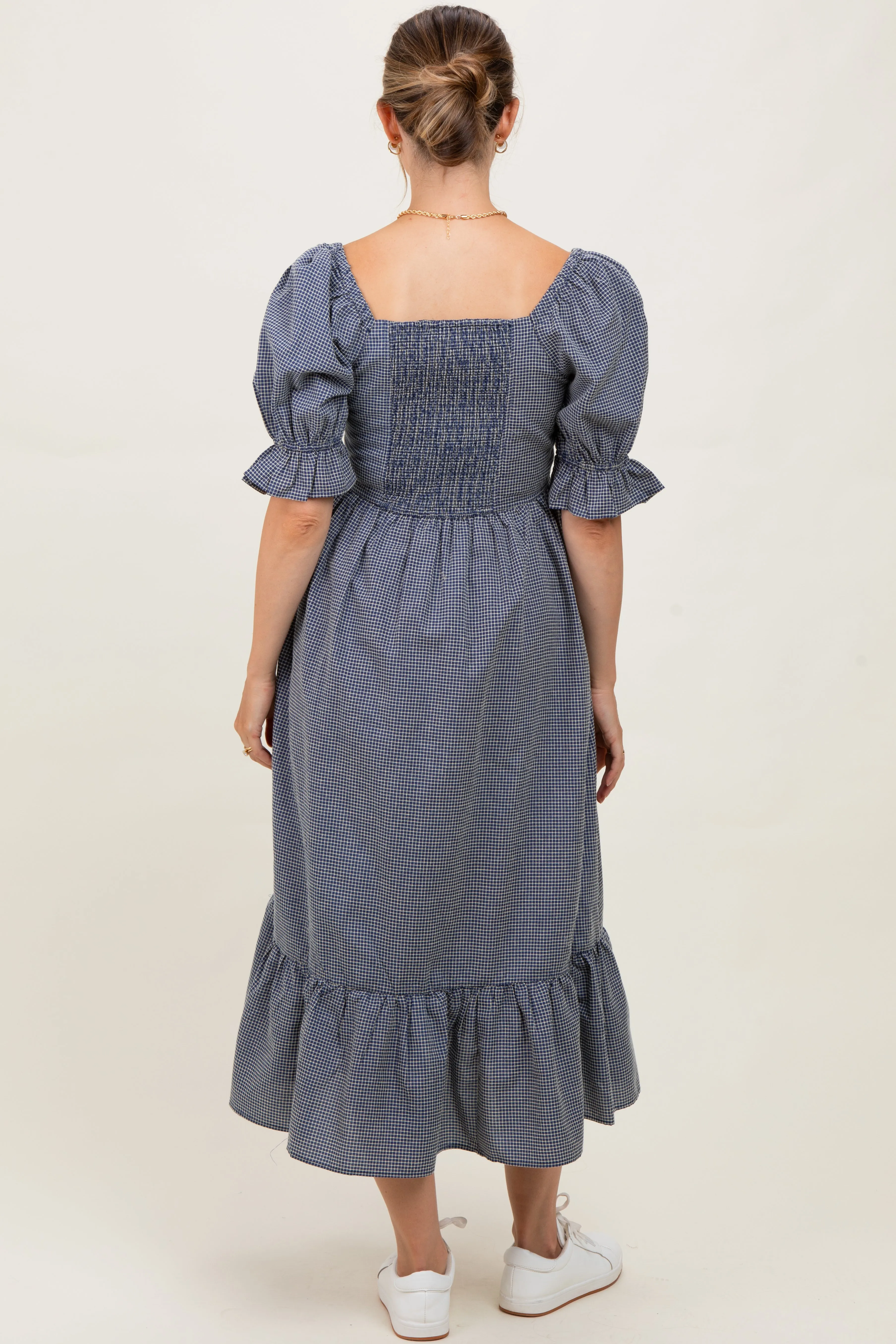 Navy Gingham Square Neck Maternity Midi Dress sold by Pinkblush product image thumbnail 3