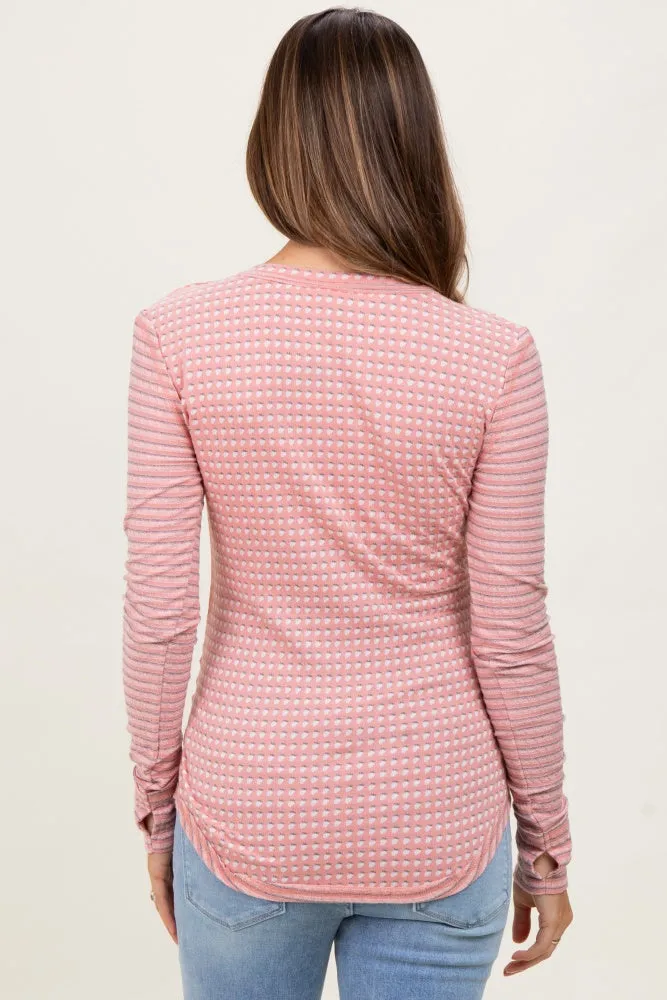 Pink Mixed Print Maternity Henley Long Sleeve Top sold by Pinkblush product image thumbnail 4