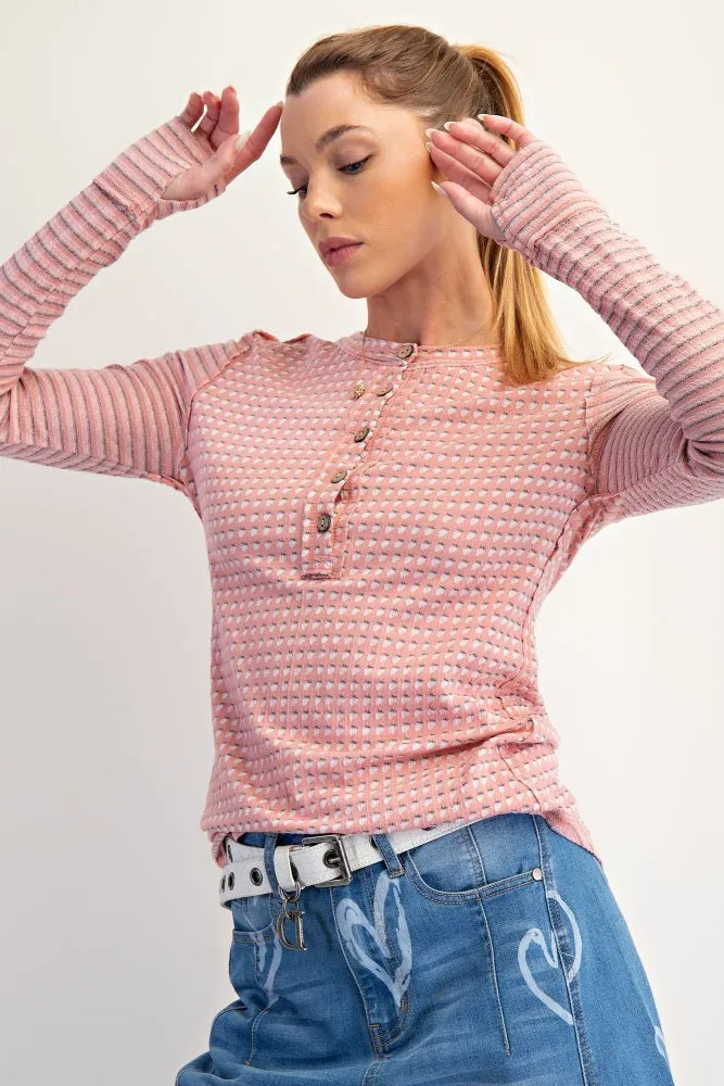 Pink Mixed Print Maternity Henley Long Sleeve Top sold by Pinkblush product image thumbnail 5