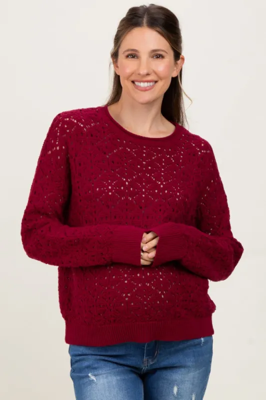 Burgundy Crochet Knit Drop Shoulder Maternity Sweater sold by Pinkblush