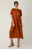 Rust Floral Jacquard Tie Detail Midi Dress sold by Pinkblush