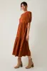 Rust Floral Jacquard Tie Detail Midi Dress sold by Pinkblush