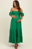 Kelly Green Solid Flared Sleeve Long Tiered Maternity Dress sold by Pinkblush