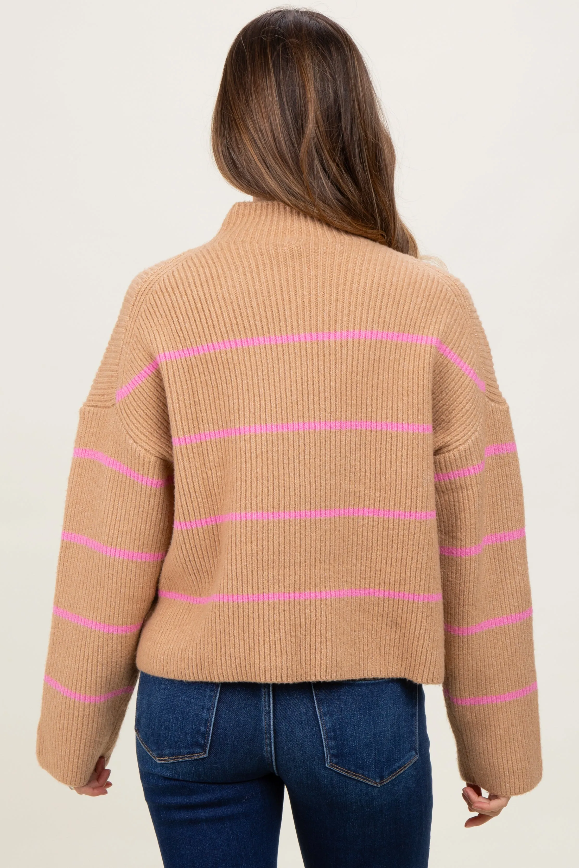 Taupe High Neck Ribbed Knit Maternity Sweater sold by Pinkblush product image thumbnail 3