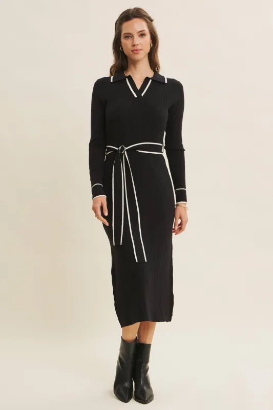 Black Soft Stretchy Rib Fitted Sweater Midi Dress sold by Pinkblush