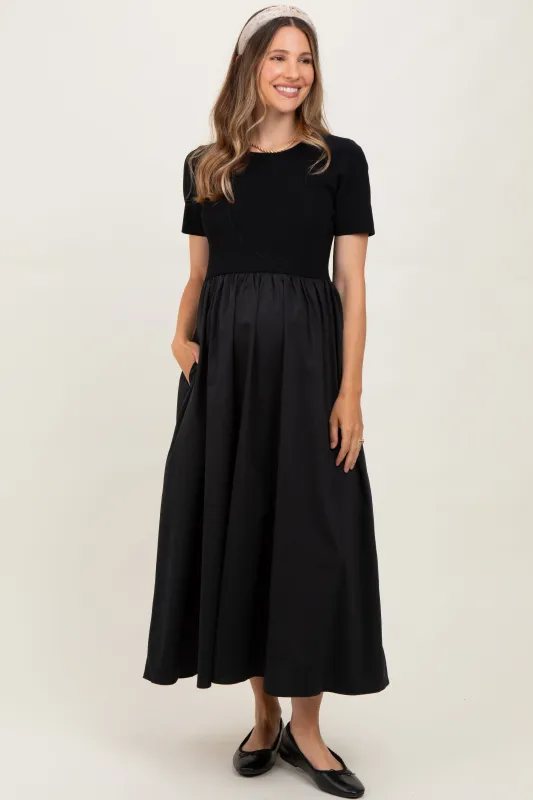 Black Solid Maternity Maxi Dress sold by Pinkblush