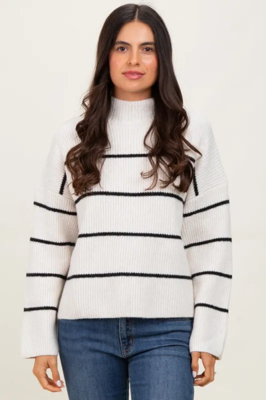 Cream High Neck Ribbed Knit Sweater sold by Pinkblush