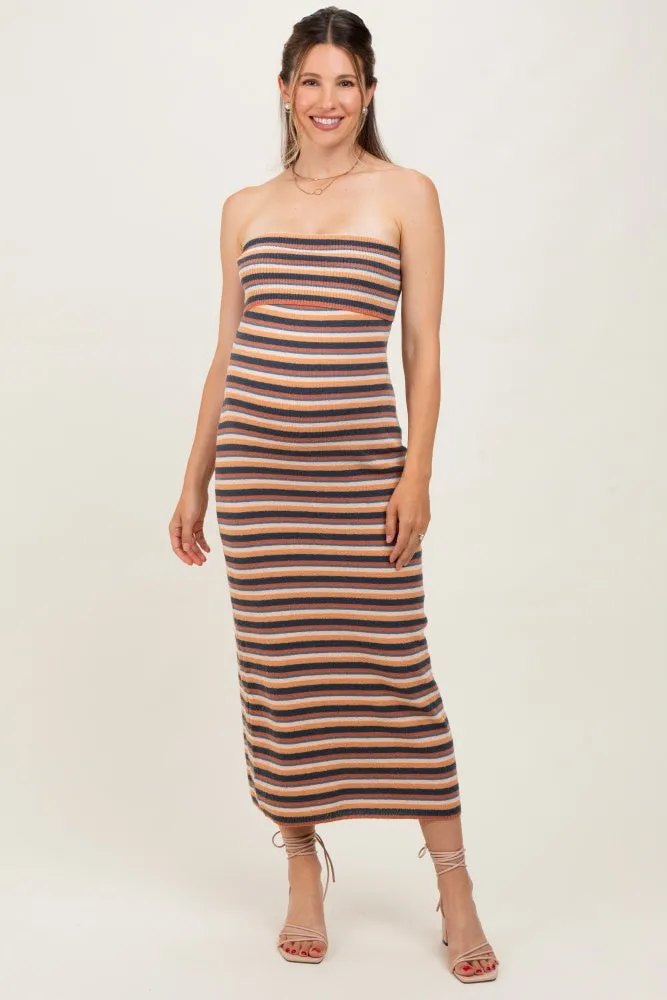 Multicolor Striped Knit Strapless Maternity Midi Dress sold by Pinkblush